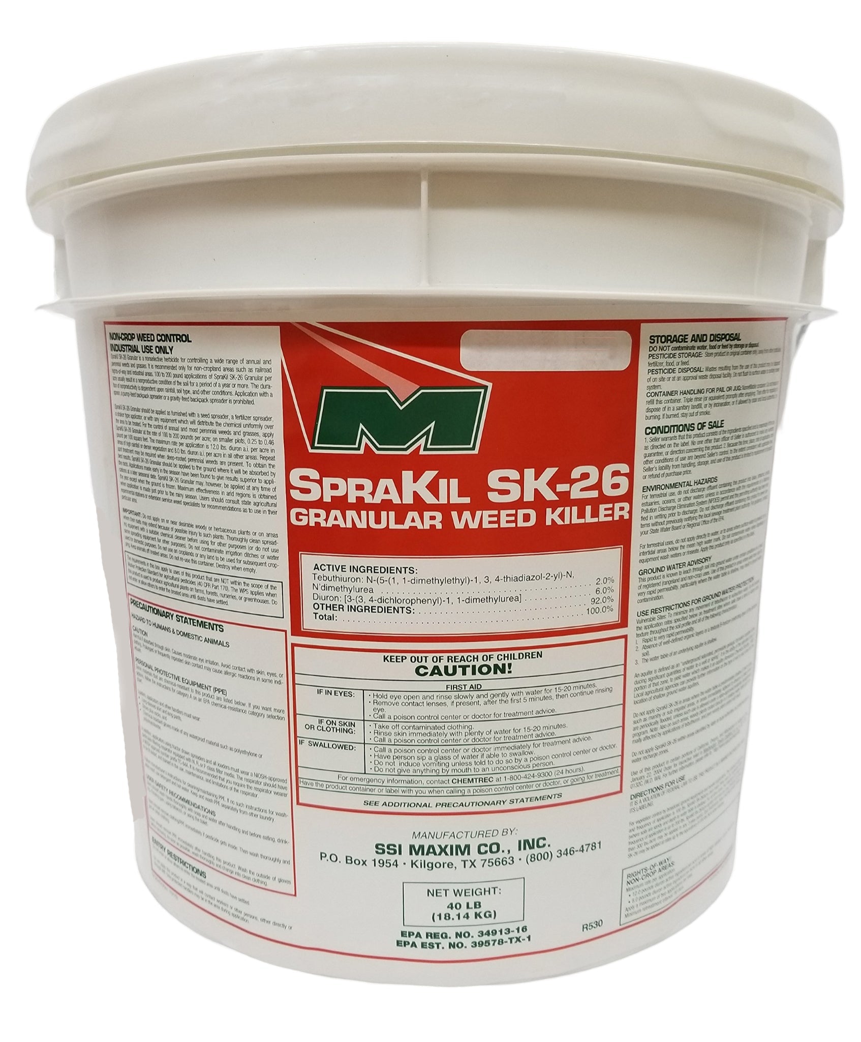 SpraKil SK-26 Granular Residual Herbicide bucket (40 lbs) - simple