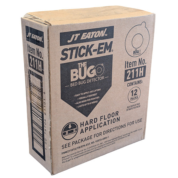 JT Eaton 211H Stick-Em Bed Bug Detector Trap for Hard Floors – Case of 12 (96 Detectors)