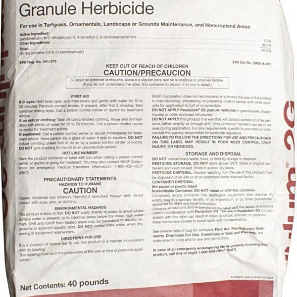 pendulum pre emergent herbicide label Pendulum 2G Granular Herbicide 40 lb bag